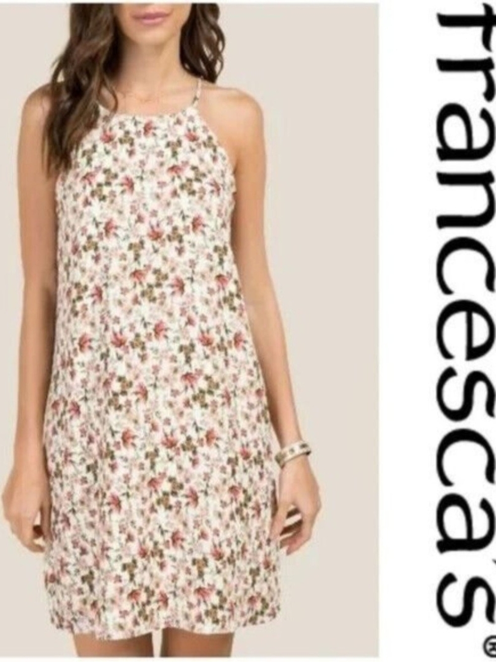 Francesca's Everly Cream Floral Halter Sundress. NWT. Size Medium